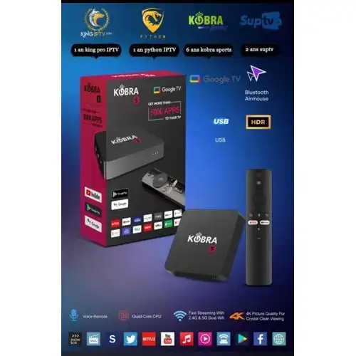 Kobra S 2026 – TV Box Android Google TV – 4K Ultra HD HDR – WiFi Dual Band – Abonnements de Divertissement