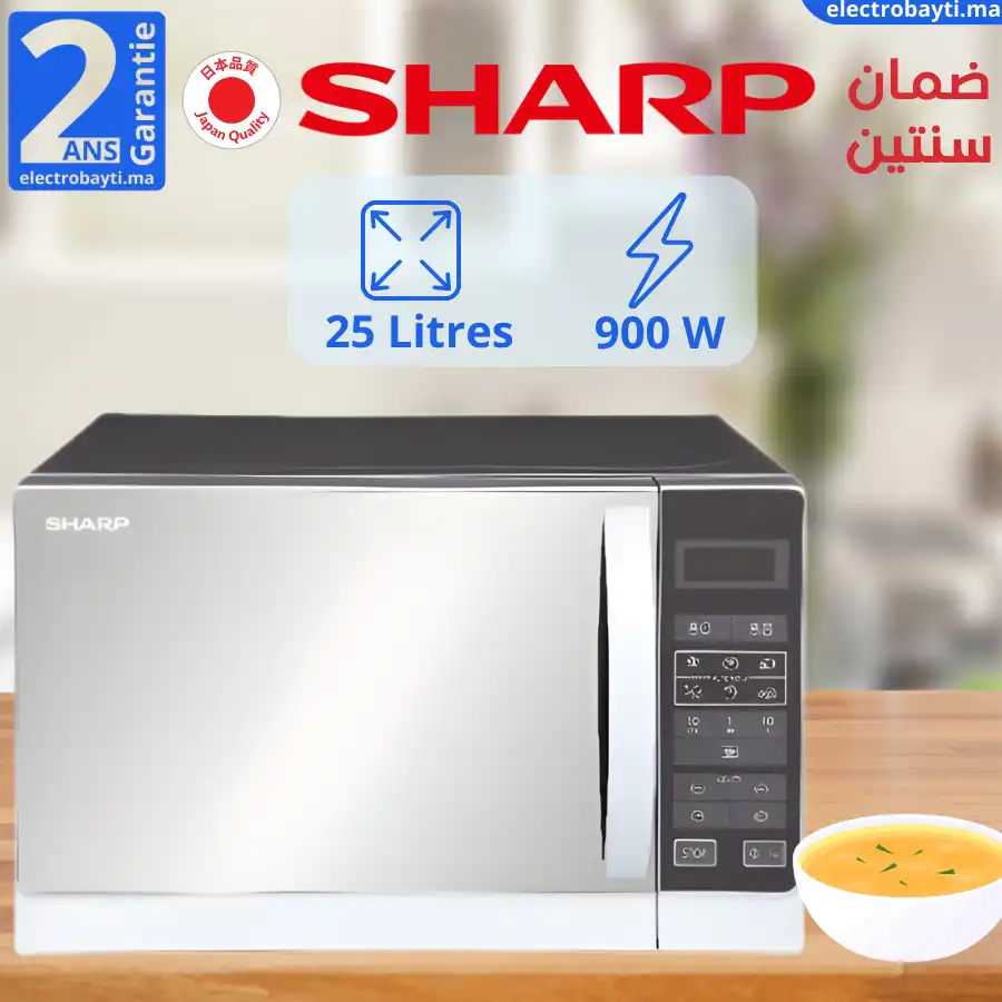 Sharp Micro-Ondes - 25L - 900W - 5 niveaux puissance - fonction minuterie