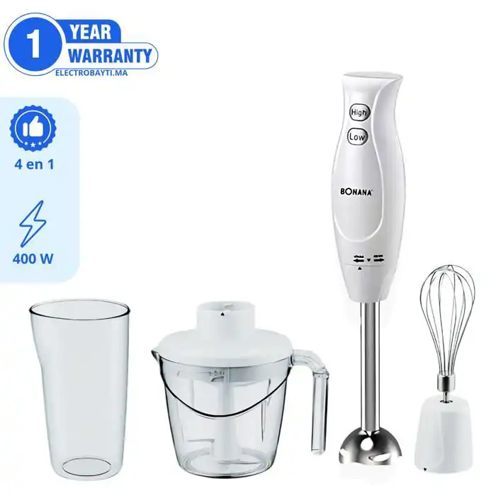Robot Mixeur plongeant - 4 en 1 - 500W - 2 vitesses