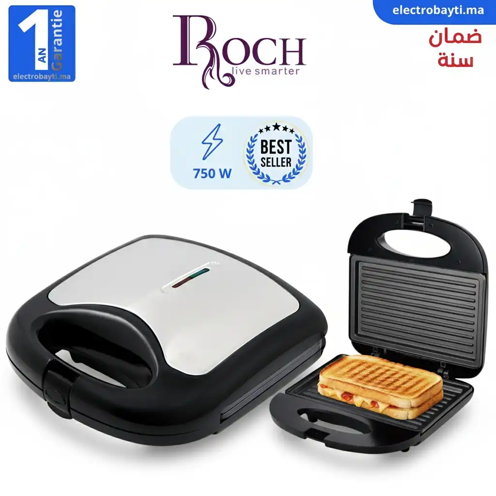 Roch Grill Panini en acier inoxydable antiadhésif - 750W