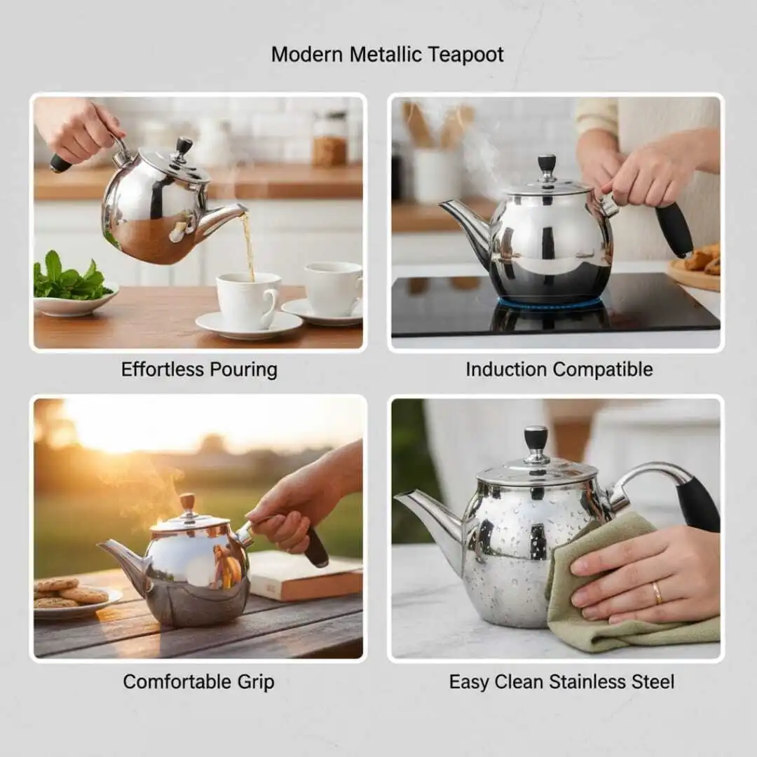 Théière Premium "Tea Pot 48 OZ" en Acier Inoxydable – Design Italien Ergonomique – Collection Ayahome