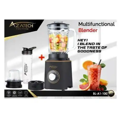 AZATECH Blender mixeur 3en1 5 vitesses bol en verre 1,5L + mini hachoir + smoothie 600ww