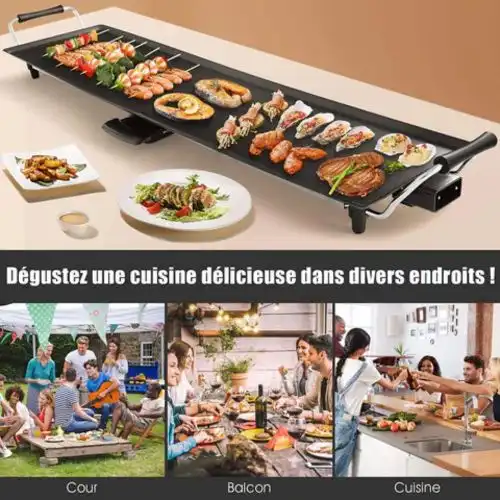 Plancha Électrique - SWISS LINE - XXL 90 cm - Surface Antiadhésive - Thermostat Réglable - Bac à Graisses Amovible