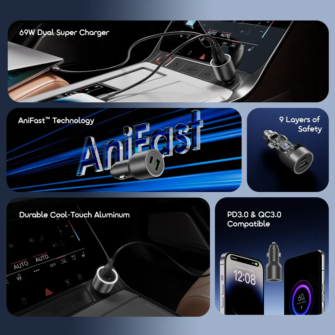 oraimo PowerDrive 7691 Pro 69W Dual Super Car Charger