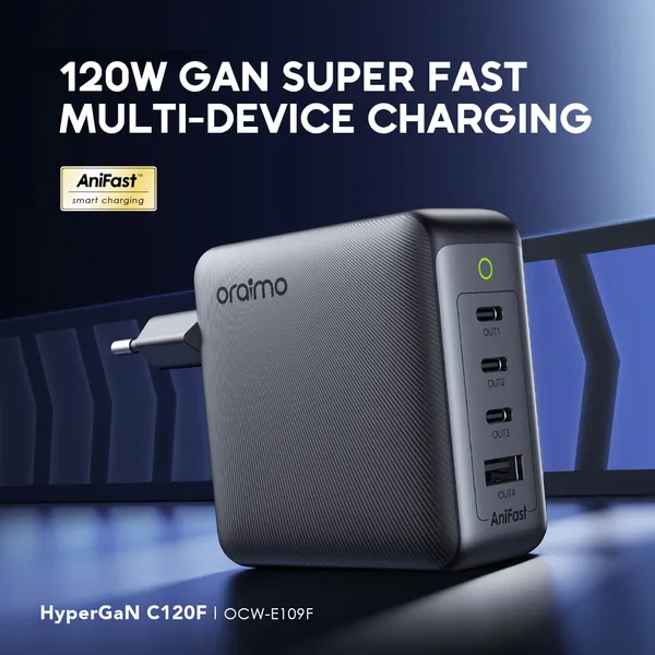oraimo HyperGaN C120F 120W GaN 4-Ports Charger