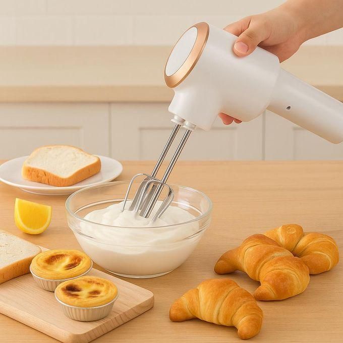 Batteur Électrique 2 en 1 Sans Fil ,Rechargeable USB avec Fouets & Crochets Pétrisseurs – 3 Vitesses – Design Élégant