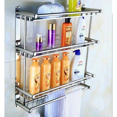 Étagère murale de salle de bain en acier inoxydable à 3 niveaux avec porte-serviettes