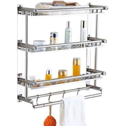 Étagère murale de salle de bain en acier inoxydable à 3 niveaux avec porte-serviettes