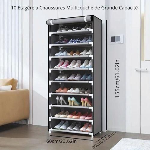 Étagère à chaussures à 10 Étagères,armoire à chaussures,placard rangement 60x30x155cm,32 paires