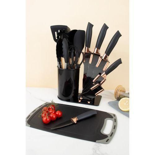 set d'ustensiles de cuisine 19 Pcs, Couteaux Ciseaux Spatules Planche à découper