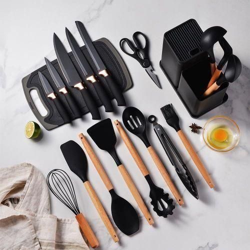 set d'ustensiles de cuisine 19 Pcs, Couteaux Ciseaux Spatules Planche à découper