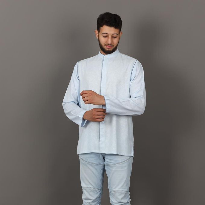 Jabador Maroc Tunique en Lin Randa à la main - Bleu Ciel