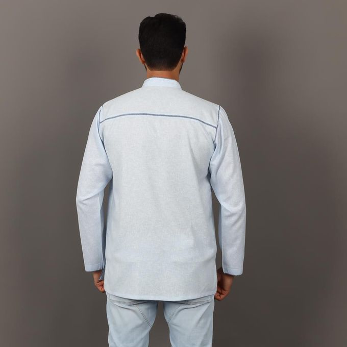 Jabador Maroc Tunique en Lin Randa à la main - Bleu Ciel