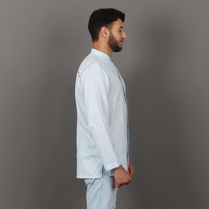 Jabador Maroc Tunique en Lin Randa à la main - Bleu Ciel