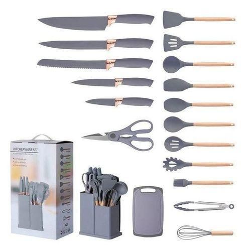 Ensemble de couteaux de cuisine en silicone F2, baril de rangement, manche en acier inoxydable, 19 outils