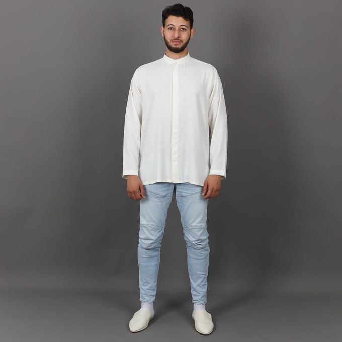 Jabador Maroc Tunique en Lin Randa à la main - Blanc Cassé