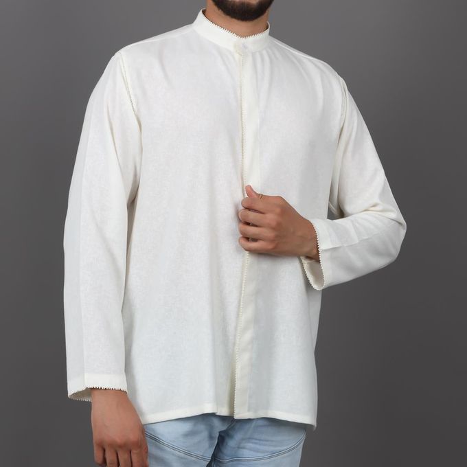 Jabador Maroc Tunique en Lin Randa à la main - Blanc Cassé