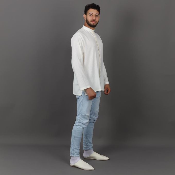 Jabador Maroc Tunique en Lin Randa à la main - Blanc Cassé