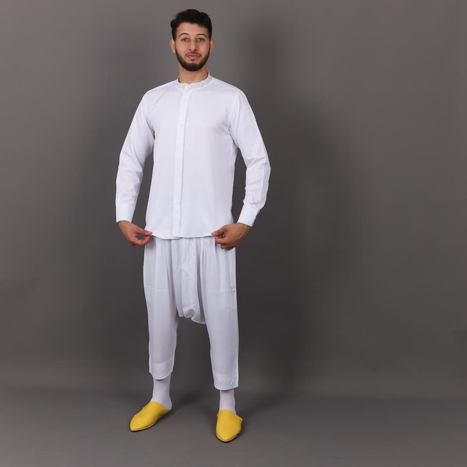 Jabador Maroc Chemise Randa et pantalon kandrissi 100/100 coton -blanc .
