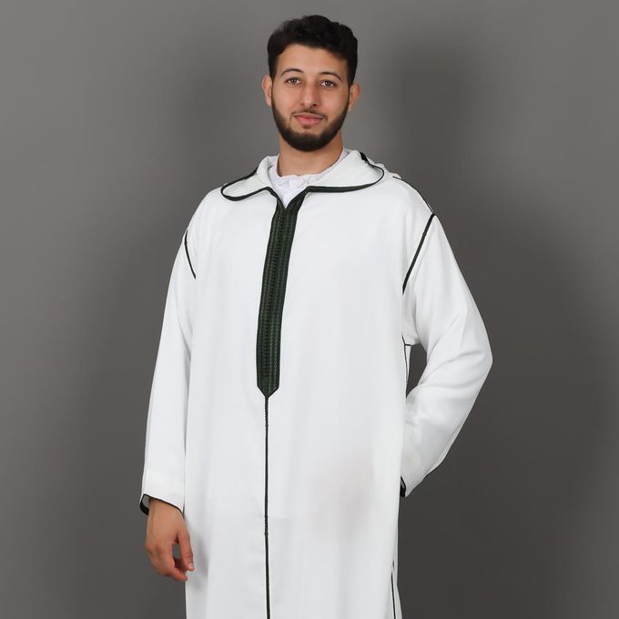 Jabador Maroc Djellaba Lin à la main haute couture - Blanc
