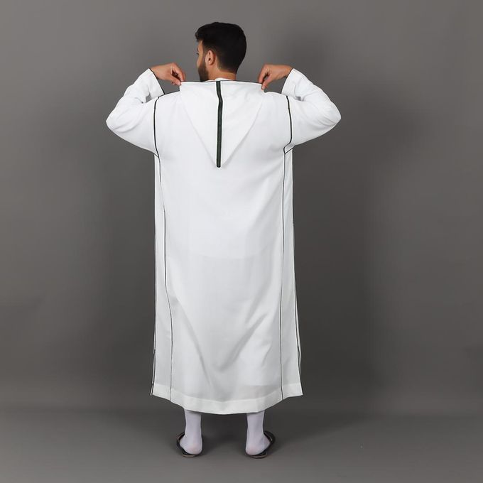Jabador Maroc Djellaba Lin à la main haute couture - Blanc