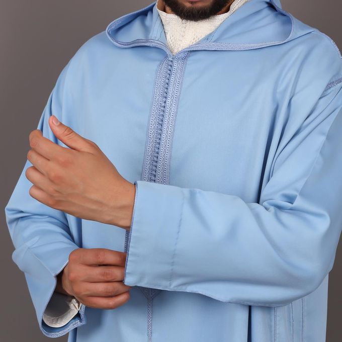 Jabador Maroc Djellaba MLIFA a la main haute couture- Bleu ciel