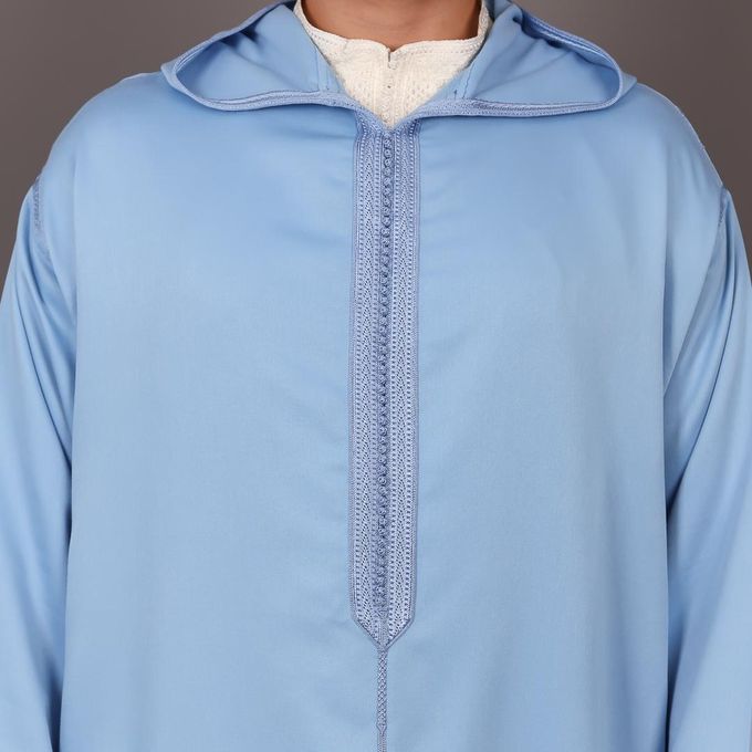 Jabador Maroc Djellaba MLIFA a la main haute couture- Bleu ciel