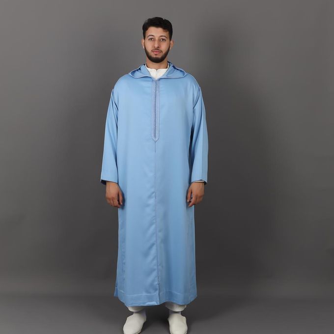 Jabador Maroc Djellaba MLIFA a la main haute couture- Bleu ciel