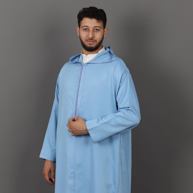 Jabador Maroc Djellaba MLIFA a la main haute couture- Bleu ciel