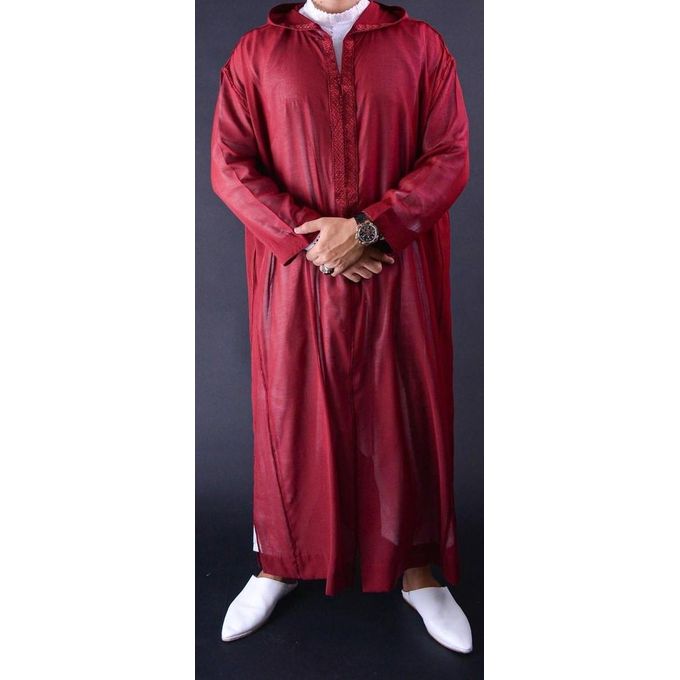 Jabador Maroc Djellaba Chaara à la main haute couture - Rouge Grenat