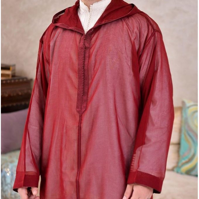 Jabador Maroc Djellaba Chaara à la main haute couture - Rouge Grenat
