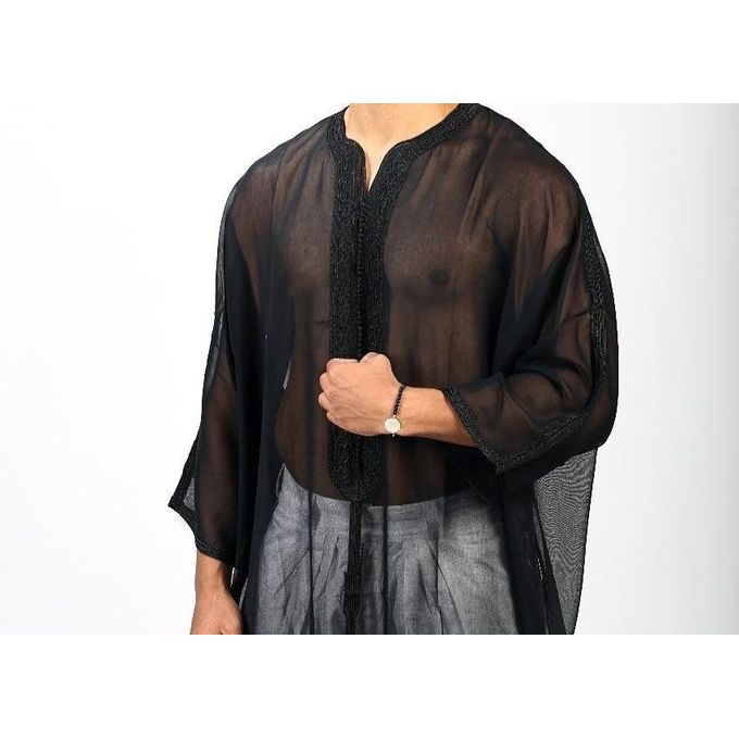 Jabador Maroc Gandoura soussdi a la main haute couture- Noir