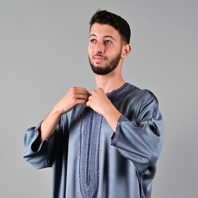Jabador Maroc Gandoura MLIFA a la main haute couture - Gris