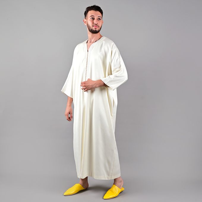 Jabador Maroc Gandoura Lin à la main Homme - Blanc cassé