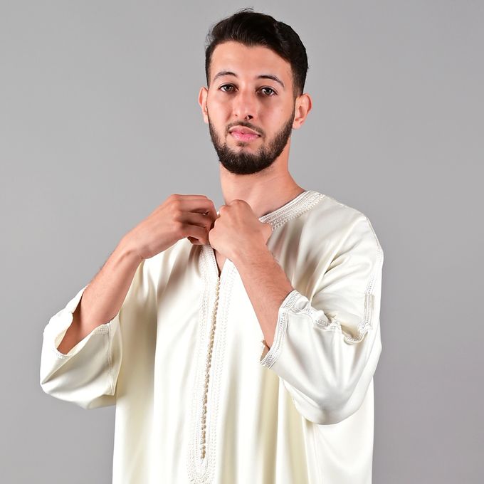 Jabador Maroc Gandoura Lin à la main Homme - Blanc cassé