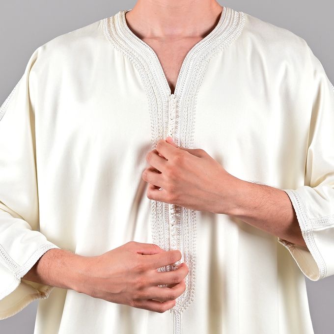 Jabador Maroc Gandoura Lin à la main Homme - Blanc cassé