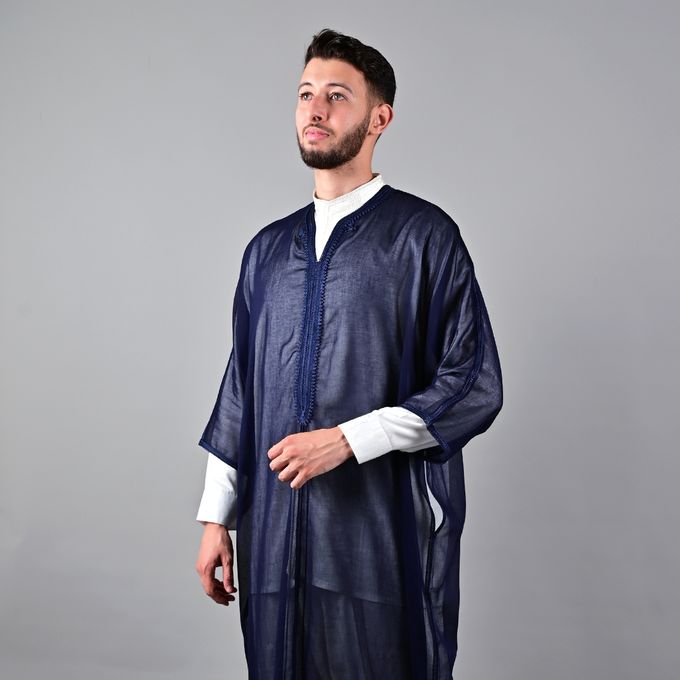 Jabador Maroc Gandoura soussdi à la main - Bleu Nuit