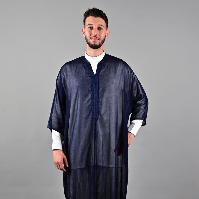 Jabador Maroc Gandoura soussdi à la main - Bleu Nuit