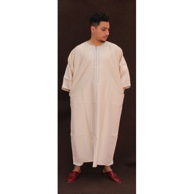 Jabador Maroc Gandoura jim à la main 100/100 coton haute couture/beige