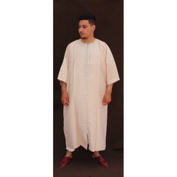 Jabador Maroc Gandoura jim à la main 100/100 coton haute couture/beige