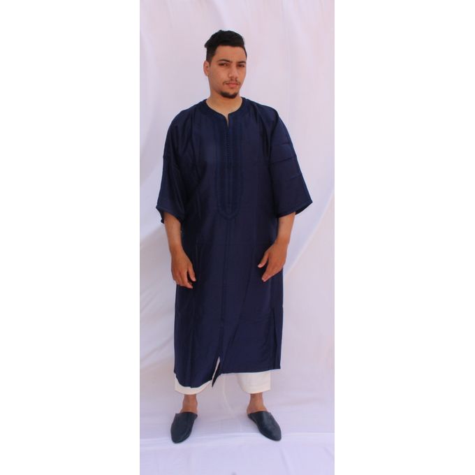 Jabador Maroc Gandoura jim à la main 100/100 coton haute couture/bleu marine.