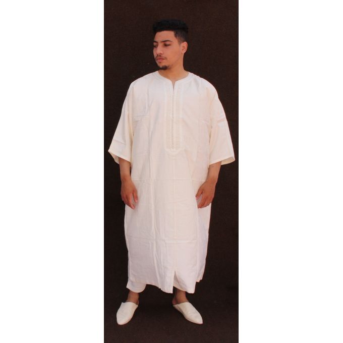 Jabador Maroc Gandoura jim à la main 100/100 coton haute couture- blanc cassé.