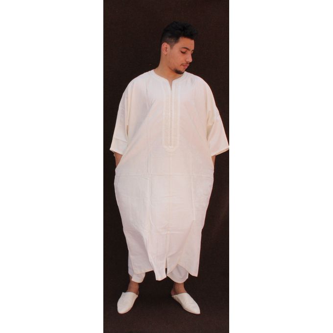 Jabador Maroc Gandoura jim à la main 100/100 coton haute couture- blanc cassé.