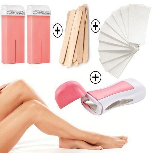 Pack d'épilation Appareil Chauffe Cire+2 cartouche de ros+100 Bandes paper+10 spatules de bois pour cire