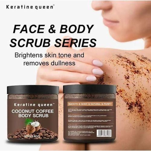 keratine queen Gommage Café & Noix de coco pour visage & corps, douce et exfoliant 100% naturel
