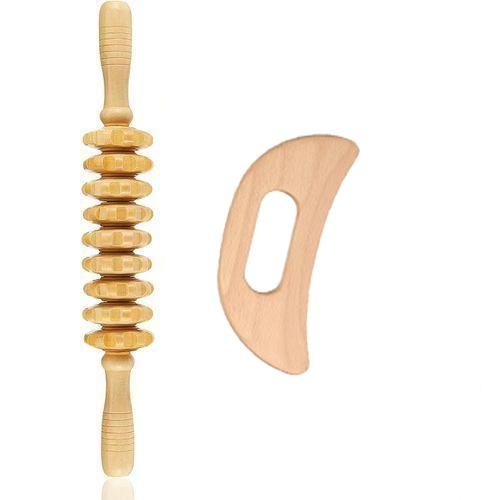Outils de massage thérapeutique en bois, kit d'outils de sculpture corporelle, rouleau de massage en bois pour détendre les muscles (2)