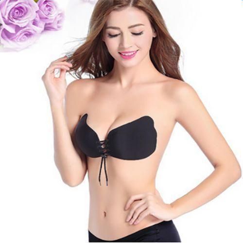 Soutien-gorge invisible en silicone auto-adhésif, respirant et push-up (Noir A)
