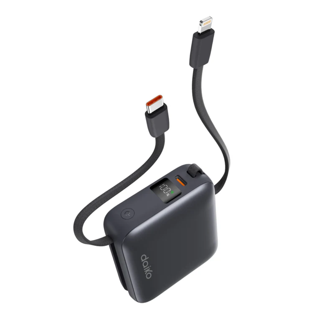 Daiko Power Bank 10 000 mAh Câbles Intégrés, USB-C & Lightning, Fast Charge, PB-179SDK