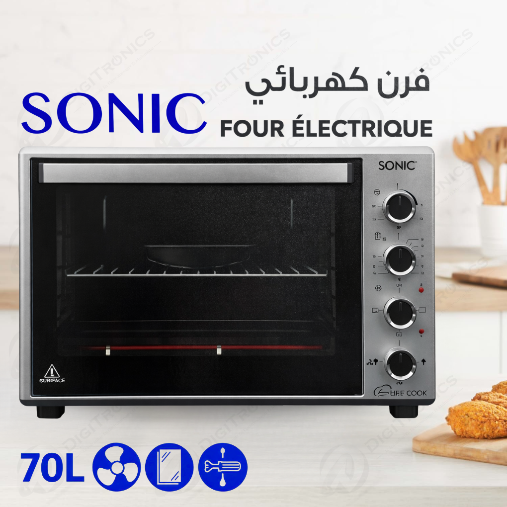 Sonic Four Électrique Chef Cook 70L, 6 Fonctions, Chaleur Tournante & Double Vitrage, FE8522SC