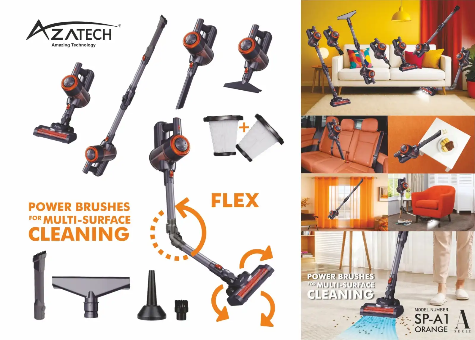 Azatech Aspirateur balai Sans Fil Batterie Turbobat Digital Flex 3 en 1 + 2 Filtre Gratuit